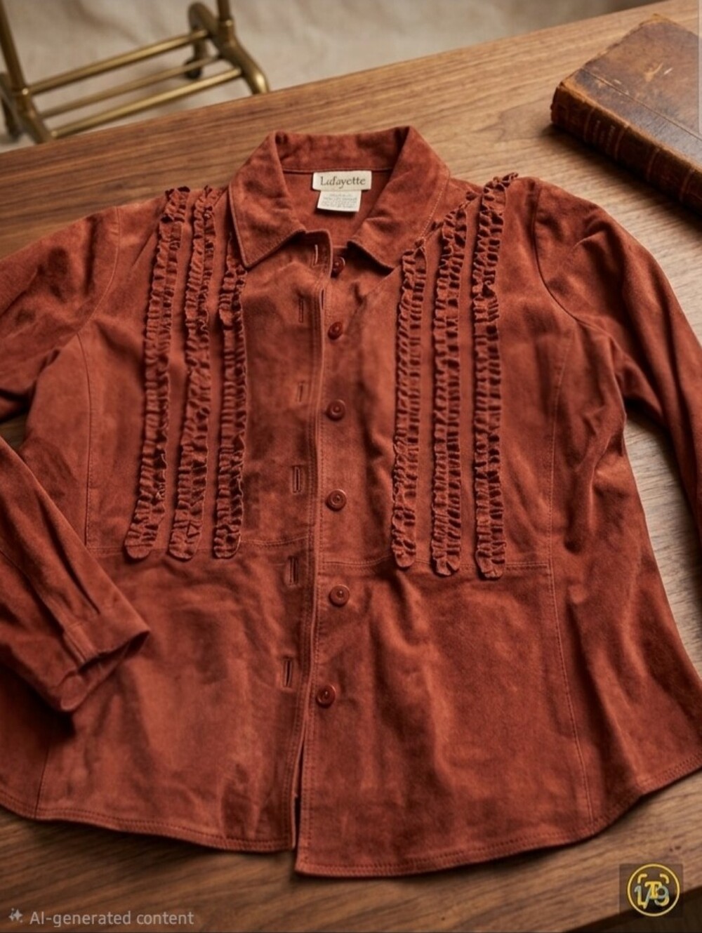 bagatelle Burgundy/ Red Button-Down Shirt with Ruffled Pintucks